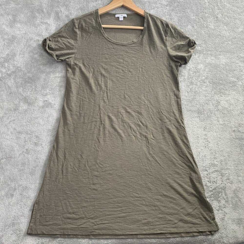James Perse T-Shirt Dress Womens Size 1 Rolled Sleeves Taupe Casual Minimalist